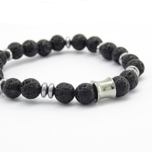Βραχιόλι Λάβα (Lava) polished σε χρώμα μαύρο - ημιπολύτιμες πέτρες, λάβα, βραχιόλια, αντρικά βραχόλια, δώρο για αδερφό