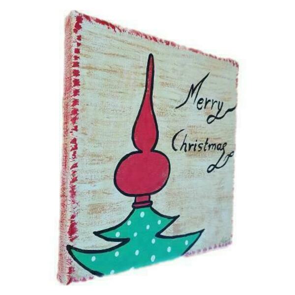 Χριστουγεννιατικη κορυφή έλατο, ζωγραφικη με ακρυλικα - πίνακες & κάδρα - 2