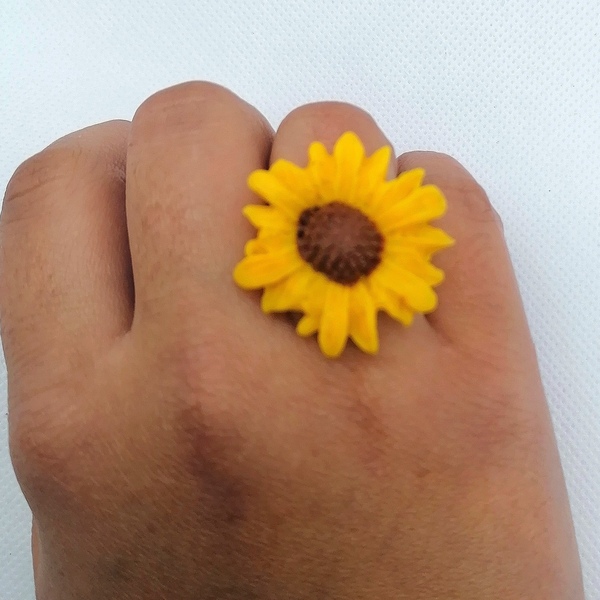 Δαχτυλίδι απο πολυμερικό και μεταλλικη βάση.. - πηλός, λουλούδι, αυξομειούμενα - 3