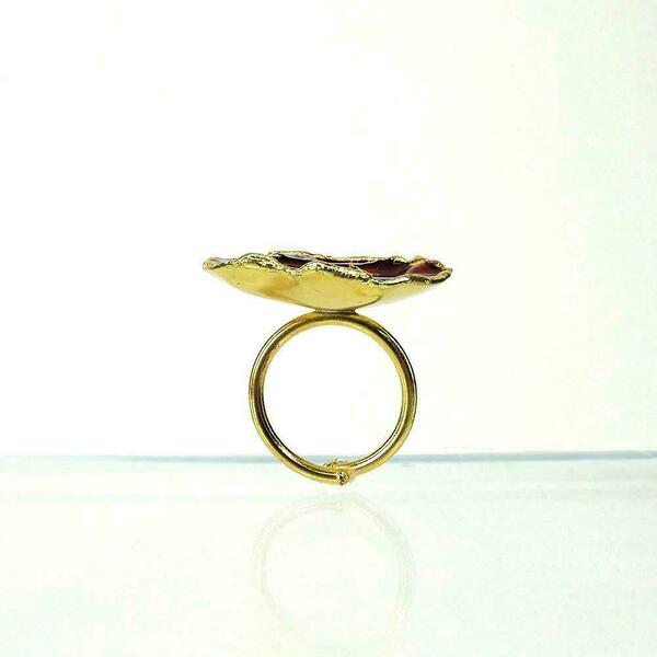 Σετ σκουλαρικιών Μεγάλο με δαχτυλίδι | Μπορντό χρώμα - γυαλί, ατσάλι, σετ κοσμημάτων - 5
