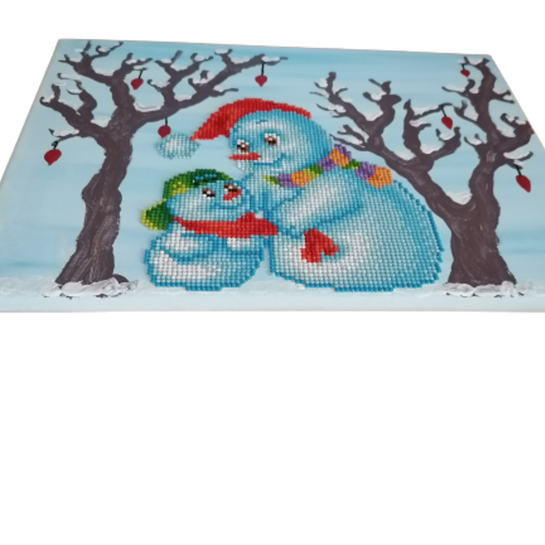 Χριστουγεννιατικο τοπίο, Χριστούγεννα, χιονάνθρωποι με στρας διάστασης 28Χ38εκατ. - πίνακες & κάδρα, πίνακες ζωγραφικής - 3