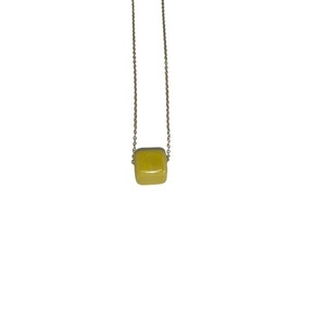 Κολιέ κοντό με ασημένια 925 αλυσίδα επίχρηση με κίτρινη τετράγωνη κεραμική χάντρα - charms, ασήμι 925, χάντρες, κοντά, boho