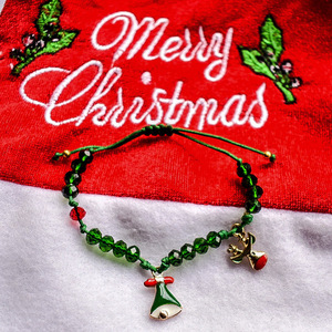 Βραχιόλι καμπανούλα με τάρανδο - charms, χάντρες, χριστουγεννιάτικα δώρα, χεριού, αυξομειούμενα - 2