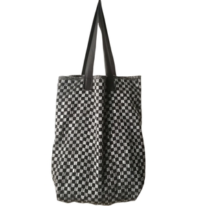 Μαυρη γκρι XL 39Χ48 tote bag με τσεπη, μεγαλη τσάντα ώμου, ύφανση σκακιερα - ύφασμα, ώμου, μεγάλες, all day, tote