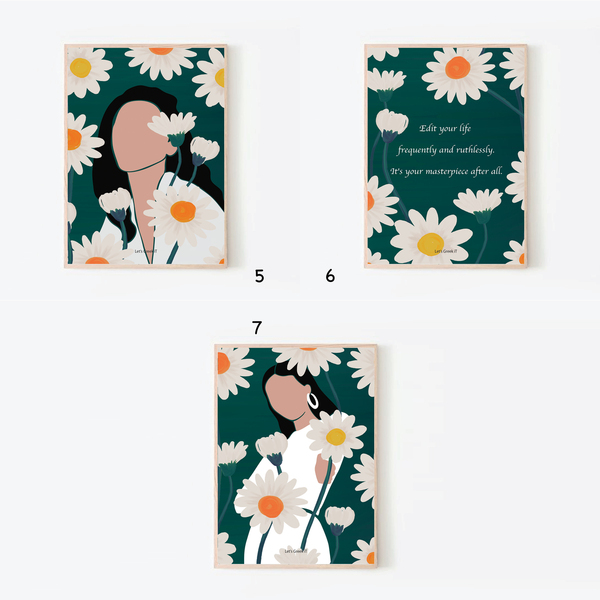 50x70cm | leaf lovers| abstract πρόσωμα με μαργαρίτες - αφίσα χωρίς κάδρο - ιδιαίτερο, αφίσες - 5