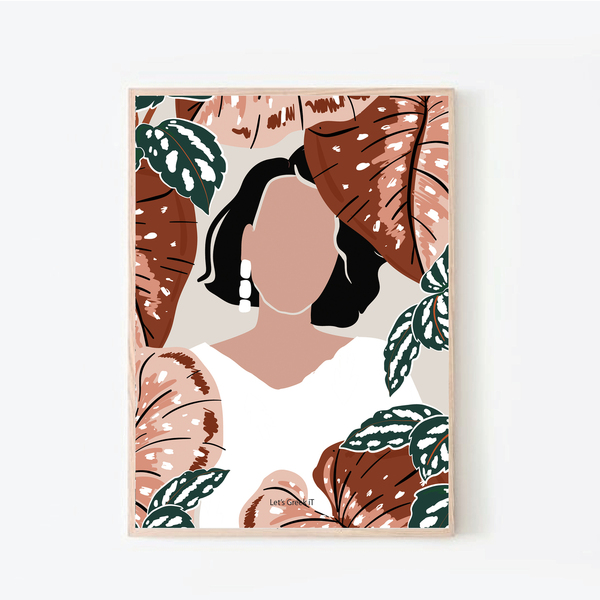 50x70cm | leaf lovers| abstract μορφές ανάμεσα σε φύλλα σε teraccota αποχρώσεις χωρίς κάδρο - ιδιαίτερο, αφίσες