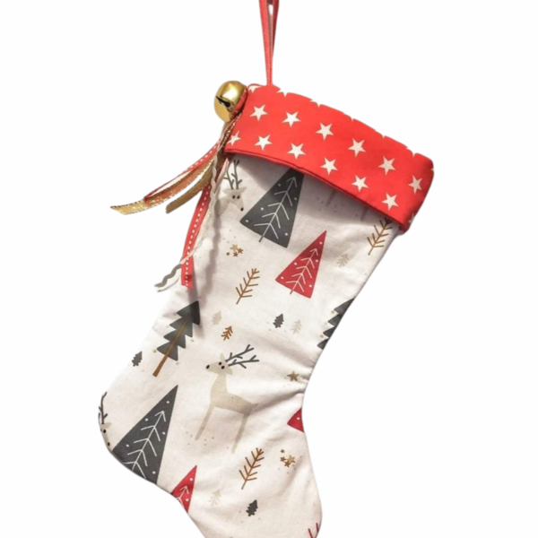 Χριστουγεννιάτικη κάλτσα - ύφασμα, διακοσμητικά