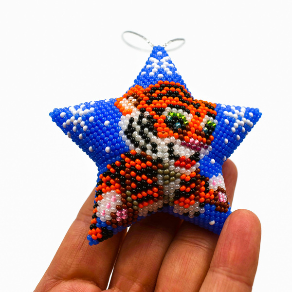3D Χριστουγεννιάτικo Αστέρι 2022 «Τίγρη» από Γυάλινες Χάντρες 9x9εκ. - αστέρι, χριστουγεννιάτικα δώρα, στολίδια, πρωτοχρονιά - 3