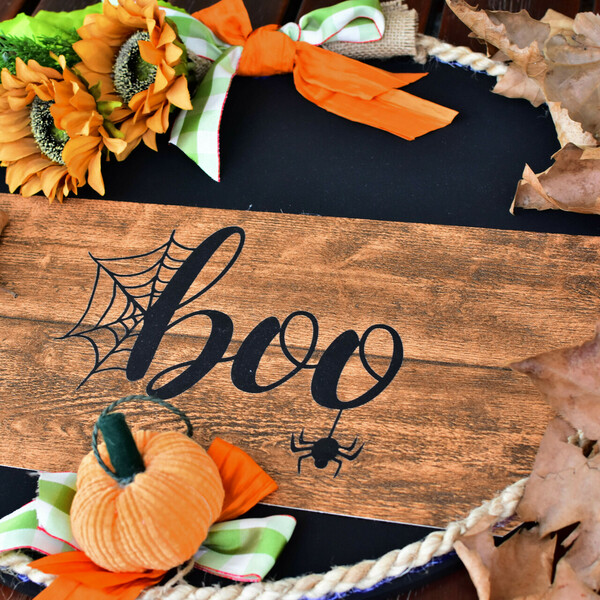 Στεφάνι Halloween "Boo" ή "Autumn", 45εκ. - στεφάνια, halloween, φθινόπωρο - 4