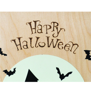 "Happy Halloween" ξύλινος διακοσμητικός πίνακας που φωσφορίζει στο σκοτάδι, 22x28 εκ - πίνακες & κάδρα, halloween, ξύλινα διακοσμητικά - 4