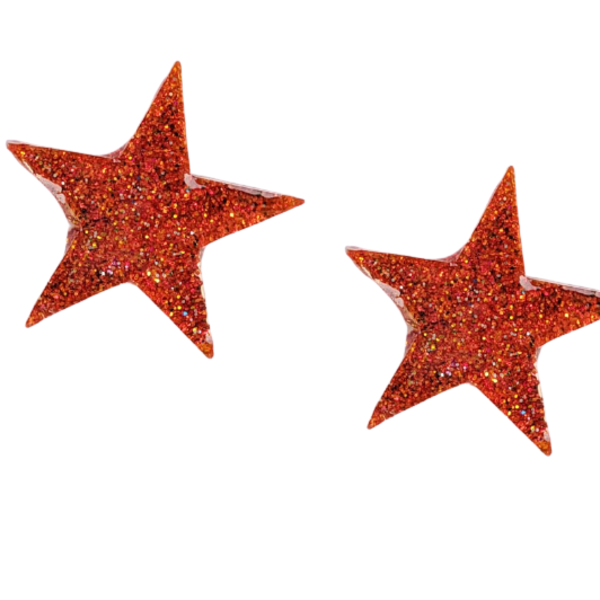 Χειροποιητα Σκουλαρικια - ΑΣΤΕΡΙ- απο gliter κοκκινο ή κιτρινο σε υγρο γυαλι και Ατσαλινο καρφακι - γυαλί, καρφωτά, ατσάλι, μεγάλα, καρφάκι - 2