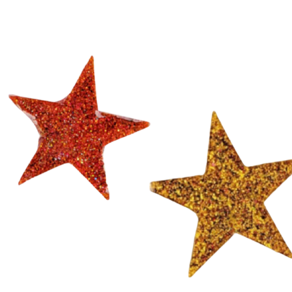 Χειροποιητα Σκουλαρικια - ΑΣΤΕΡΙ- απο gliter κοκκινο ή κιτρινο σε υγρο γυαλι και Ατσαλινο καρφακι - γυαλί, καρφωτά, ατσάλι, μεγάλα, καρφάκι