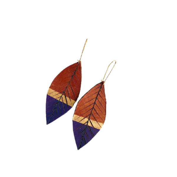 Δερμάτινα σκουλαρίκια « Purple Leaves»! - δέρμα, φύλλο, κρεμαστά, γάντζος