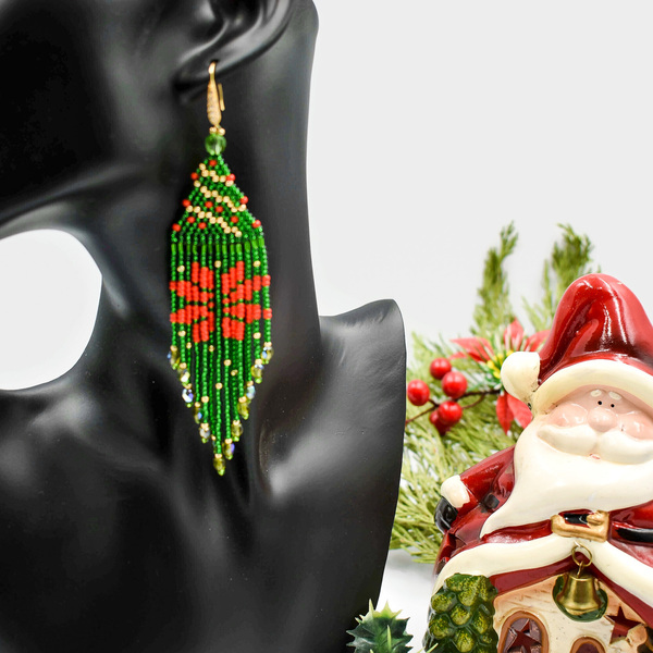 Χριστουγεννιάτικα Σκουλαρίκια από Γυάλινες Χάντρες 13x3εκ. - μακριά, χριστουγεννιάτικο, κρεμαστά, μεγάλα, χριστουγεννιάτικα δώρα, πολυέλαιοι - 3