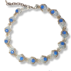 Τσόκερ με γαλάζιες και χρυσές χάντρες. - τσόκερ, μπλε χάντρα, κοντά, χάντρες, seed beads