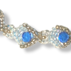 Τσόκερ με γαλάζιες και χρυσές χάντρες. - τσόκερ, χάντρες, κοντά, seed beads, μπλε χάντρα - 2