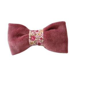 Χειροποιητο κοκαλάκι hair clip φιογκάκι βελούδινο σε old rose χρώμα με φλοραλ λεπτομερεια - αξεσουάρ μαλλιών, hair clips, τσιμπιδάκια μαλλιών, μαλλιά, δώρο