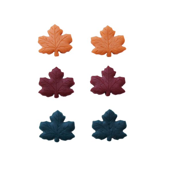 Fallen Leaves | Σετ 3 ζευγάρια καρφωτά σκουλαρίκια φθινοπωρινά φύλλα (ατσάλι, πηλός) - πηλός, φύλλο, καρφωτά, ατσάλι, καρφάκι - 2