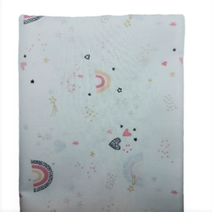 Βαμβακερό σεντόνι λίκνου λευκό με σχέδιο ουράνιο τόξο Διαστάσεις 0,70 x 1,25 - βαμβάκι, κορίτσι, αγόρι - 3