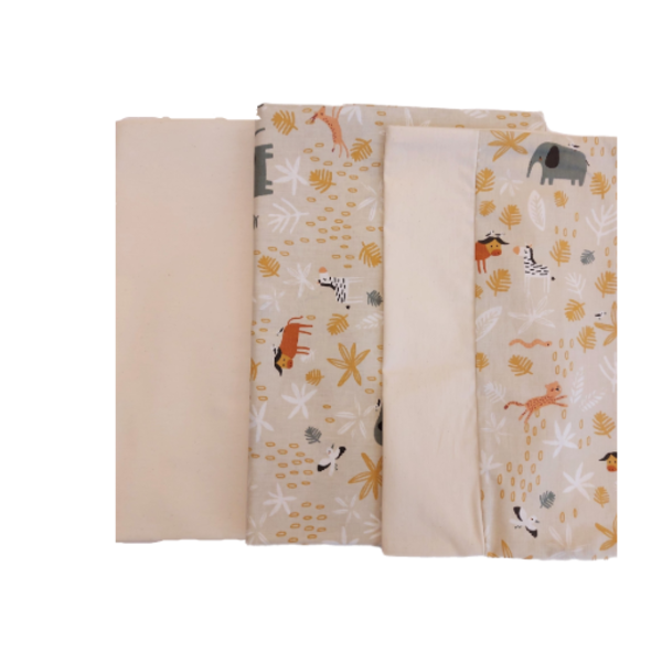 Βαμβακερό σετ σεντόνια με μαξιλαροθήκη σε μπεζ χρώμα με ζώα της ζούγκλας Διαστάσεις 1,30 x 1,80 - κορίτσι, αγόρι