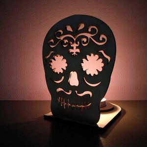 "Halloween" ξύλινη βάση ρεσώ sugar skull, διαστάσεις 12,5x10x14cm - ρεσώ & κηροπήγια, halloween, ξύλινα διακοσμητικά - 5