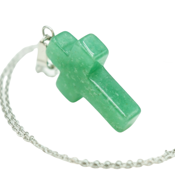 Κολιέ Αβεντουρίνης Πράσινος Σταυρός με Ατσάλινη Αλυσίδα 45εκ Nikolas Jewelry - σταυρός, ημιπολύτιμες πέτρες, ατσάλι, μενταγιόν - 2