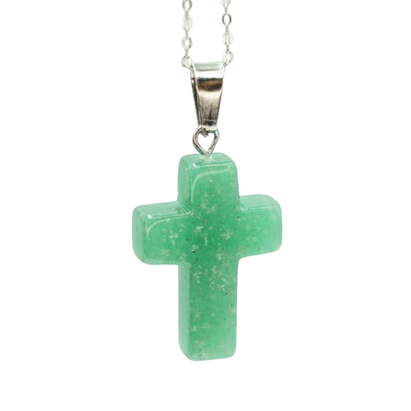 Κολιέ Αβεντουρίνης Πράσινος Σταυρός με Ατσάλινη Αλυσίδα 45εκ Nikolas Jewelry - ημιπολύτιμες πέτρες, σταυρός, ατσάλι, μενταγιόν - 3