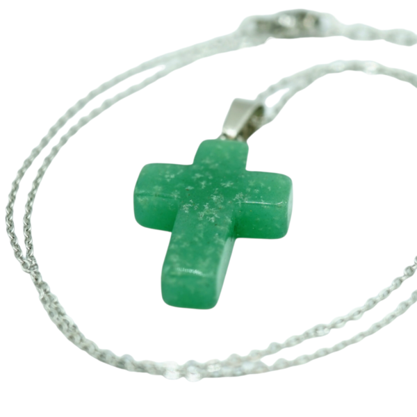 Κολιέ Αβεντουρίνης Πράσινος Σταυρός με Ατσάλινη Αλυσίδα 45εκ Nikolas Jewelry - σταυρός, ημιπολύτιμες πέτρες, ατσάλι, μενταγιόν - 5
