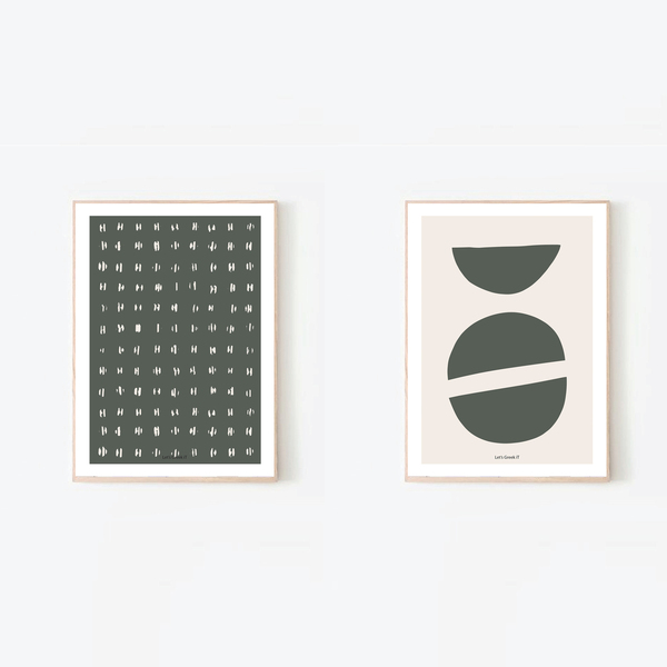 σετ 2 abstract artprints σε παστελ πράσινους χρωματισμούς | 21x30cm | words & shapes - δώρο, διακόσμηση, αφίσες