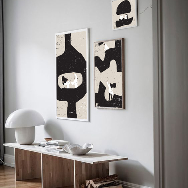 21x30cm | left(l)overs| abstract μορφές ανάμεσα σε σχήματα λαβύρινθου με λευκό/μαύρο ξύλινο κάδρο - πίνακες & κάδρα - 2