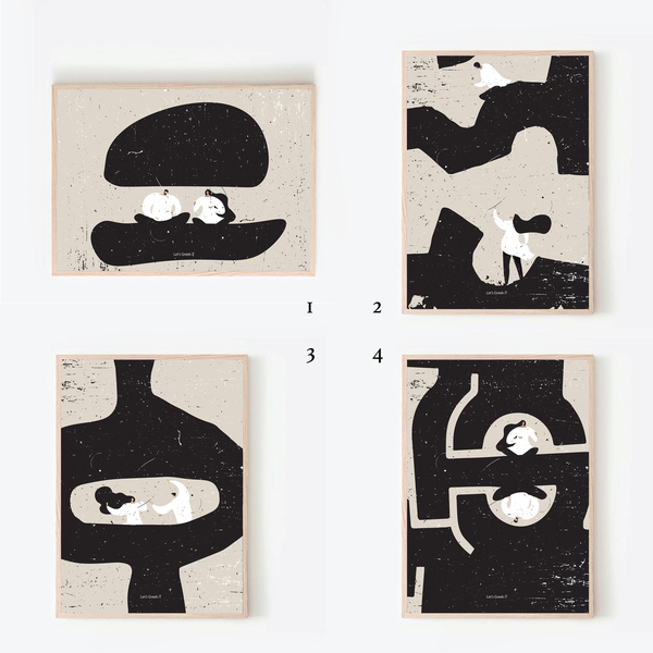 21x30cm | left(l)overs| abstract μορφές ανάμεσα σε σχήματα λαβύρινθου με λευκό/μαύρο ξύλινο κάδρο - πίνακες & κάδρα - 5