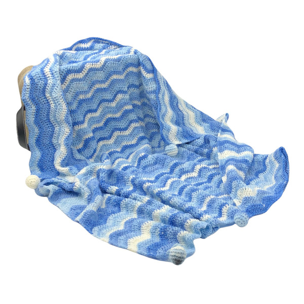Κουβέρτα λίκνου κούνιας παιδικό 1,20x1,10 πλέκτη χειροποίητη κύμα μπλε - κουβέρτες, προίκα μωρού, δώρο για βάφτιση, δώρο, βρεφικά