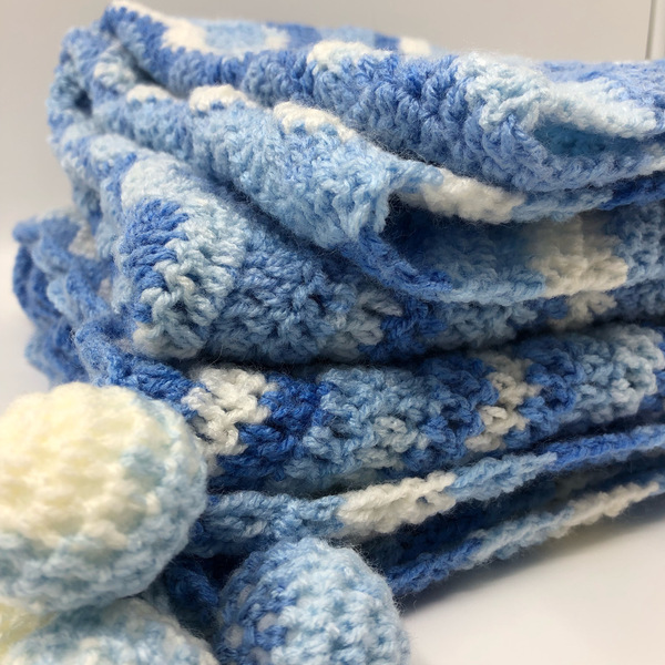 Κουβέρτα αγκαλιάς & λίκνου πλέκτη Χειροποίητη 1,20x1,10 κύμα μπλε - δώρο, βρεφικά, προίκα μωρού, δώρο για βάφτιση, κουβέρτες - 4