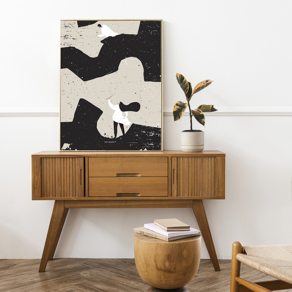 30x40cm | left(l)overs| abstract μορφές ανάμεσα σε σχήματα λαβύρινθου με μαύρο ή φυσικό ξύλινο κάδρο - πίνακες & κάδρα - 3