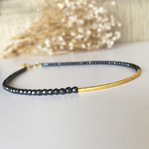 Seed Bead Κολιέ choker με αιματίτη και επίχρυση μπάρα. Ασήμι 925! Μήκος 38 cm - ημιπολύτιμες πέτρες, επιχρυσωμένα, ασήμι 925, τσόκερ, κοντά, seed beads - 3