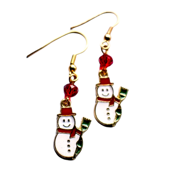 Χριστουγεννιάτικα σκουλαρίκια χιονάνθρωπος με σκούπα - μικρά, κρεμαστά, γάντζος, χιονάνθρωπος, χριστουγεννιάτικα δώρα