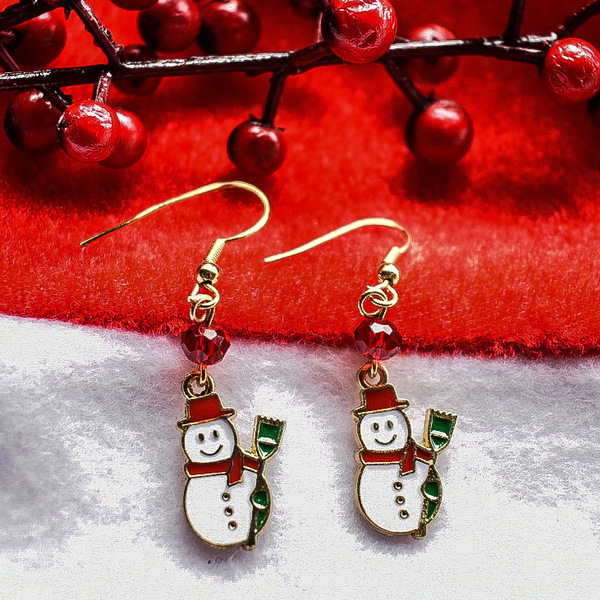 Χριστουγεννιάτικα σκουλαρίκια χιονάνθρωπος με σκούπα - μικρά, κρεμαστά, γάντζος, χιονάνθρωπος, χριστουγεννιάτικα δώρα - 2
