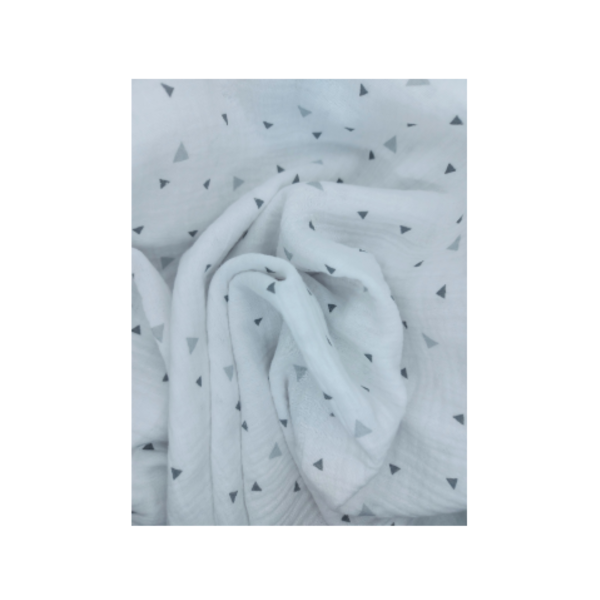 Μουσελίνα αγκαλιάς σε λευκό χρώμα με σχέδιο γκρι τριγωνάκια, διάστασης 1,20x1,40 - βαμβάκι, κορίτσι, αγόρι