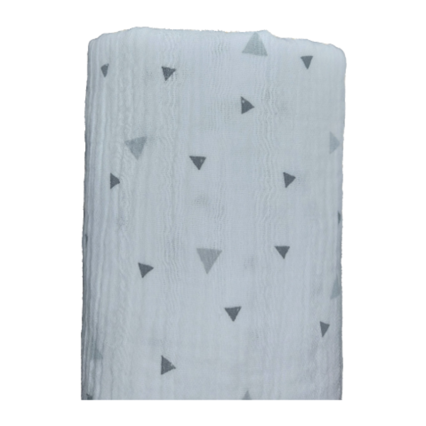 Μουσελίνα αγκαλιάς σε λευκό χρώμα με σχέδιο γκρι τριγωνάκια, διάστασης 1,20x1,40 - βαμβάκι, κορίτσι, αγόρι - 2
