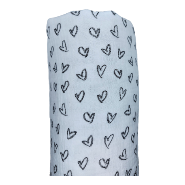 Μουσελίνα αγκαλιάς σε λευκό χρώμα με σχέδιο καρδιές, διάστασης 1,20x1,40 - βαμβάκι, κορίτσι, αγόρι - 2