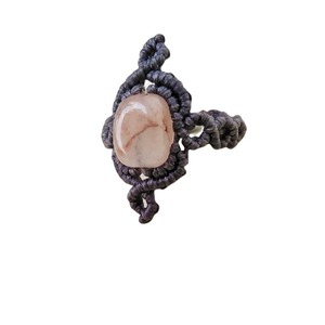 Boho μακραμέ δαχτυλίδι με ροζ χαλαζία - ημιπολύτιμες πέτρες, μακραμέ, boho, σταθερά