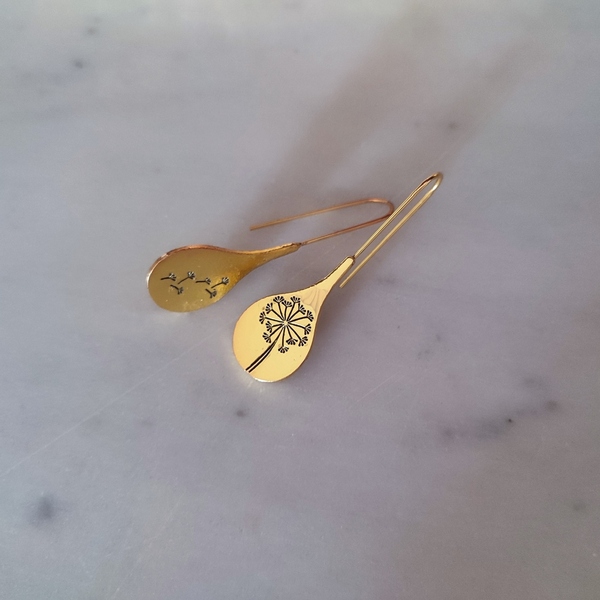 Χρυσό σκουλαρίκι Dandellion - μακριά, λουλούδι, ατσάλι, κρεμαστά, φθηνά