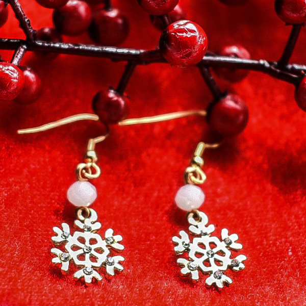 Σκουλαρίκια χιονονιφάδα - μέταλλο, κοσμήματα, χιονονιφάδα, χριστουγεννιάτικα δώρα - 2