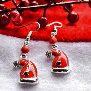 Χριστουγεννιάτικα σκουλαρίκια αγιοβασιλιάτικος σκούφος - μικρά, κρεμαστά, γάντζος, χριστουγεννιάτικα δώρα - 2