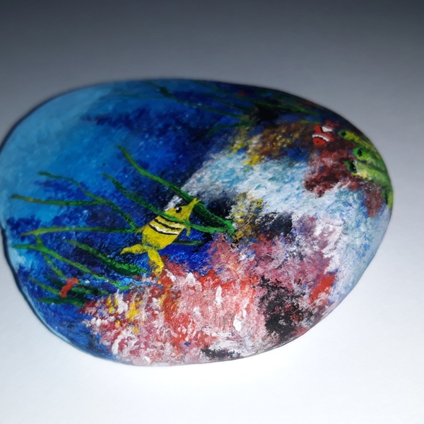 Ζωγραφιστή πέτρα θαλάσσης ακρυλικών χρωμάτων με θέμα τον βυθό - πέτρα, σπίτι, χειροποίητα, διακοσμητικές πέτρες - 2