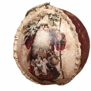 Χειροποίητη χριστουγεννιάτικη μπάλα με Αγιο Βασίλη σε μπορντώ - λαδί 12 εκ. - πηλός, άγιος βασίλης, στολίδια, μπάλες