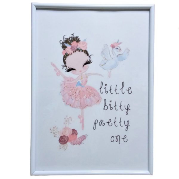 Παιδικό κάδρο μικρή μπαλαρίνα " little bitty pretty one " ( 22χ 31 εκ. ) για κοριτσάκι - πίνακες & κάδρα, κορίτσι, μπαλαρίνα, δώρα για παιδιά, κύκνος, παιδικά κάδρα