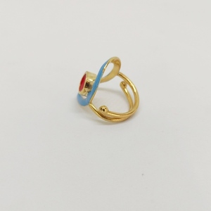 Οβάλ δαχτυλίδι με καστόνι σε κόκκινο και γαλάζιο χρώμα - chevalier, επιχρυσωμένα, ορείχαλκος, γεωμετρικά σχέδια, αυξομειούμενα - 2