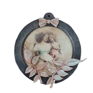 Χειροποίητο Vintage ρομαντικό ξύλινο στολίδι με μικτές τεχνικές 14 cm - ξύλο, vintage, χριστουγεννιάτικα δώρα, στολίδια