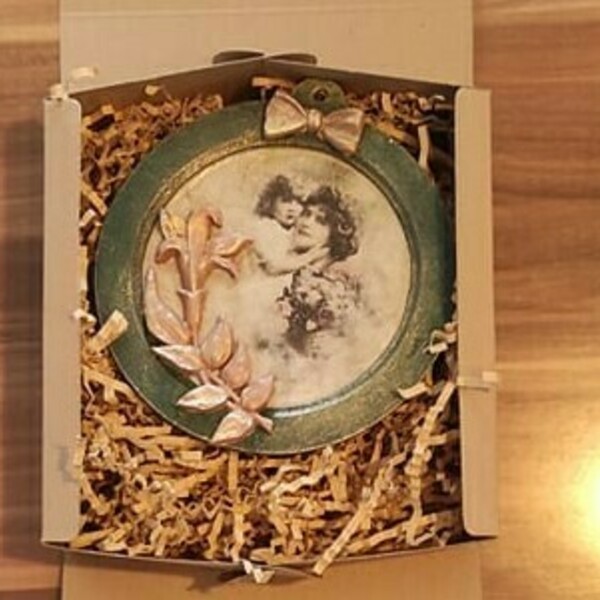 Χειροποίητο Vintage ρομαντικό ξύλινο στολίδι με μικτές τεχνικές 14 cm. - ξύλο, vintage, χριστουγεννιάτικα δώρα, στολίδια - 5